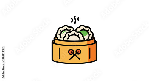 Steaming dumplings in bamboo steamer