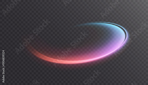 Abstract light effect of glowing line, bright swirl moving in circle on transparent background. Light flow speed effect. Vector	
