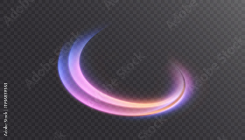 Abstract light effect of glowing line, bright swirl moving in circle on transparent background. Light flow speed effect. Vector	