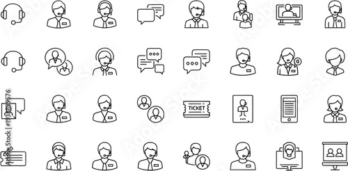 Customer service icons vector illustration, flat design, business communication graphics