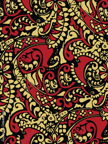 Seamless Ornate Red and Gold Decorative Pattern