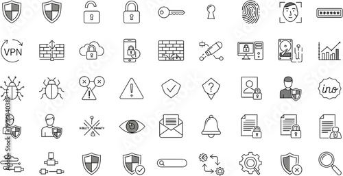 Cybersecurity and internet safety icons set flat design vector illustration isolated on white background