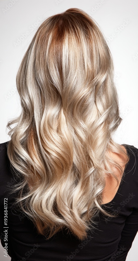 Naklejka premium Rear view of long, wavy hair with ombre blonde and brown highlights