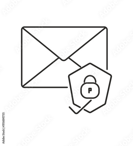 Secure Mail Concept: An illustration of a mail envelope secured by a shield, symbolizing the protection of private communications and secure information transmission. 