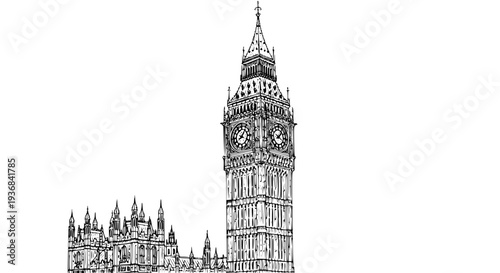 Big Ben Architectural Line Drawing – Detailed UK Landmark Vector EPS 10