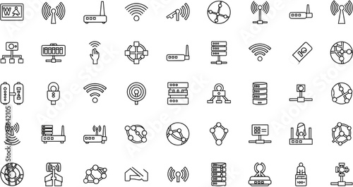Collection of technology and communication icons in flat design vector illustration