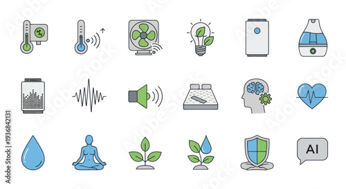 Collection of Smart Home Icons Representing Technology and Comfort.