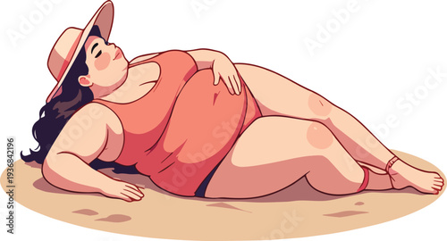 donna sdraiata al mare in spiaggia che prende il sole in costume da bagno vettoriale