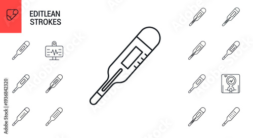 Digital Thermometer Icon: Medical Tool for Measuring Body Temperature Health Monitoring.