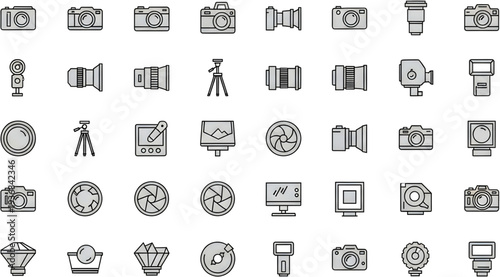 Collection of photography equipment and tools vector illustration, flat design