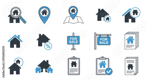 Collection of Various House and Real Estate Icons.