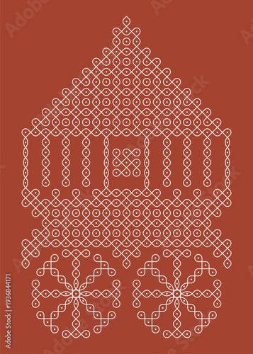 South Indian chariot pulli Kolam vector illustration. 