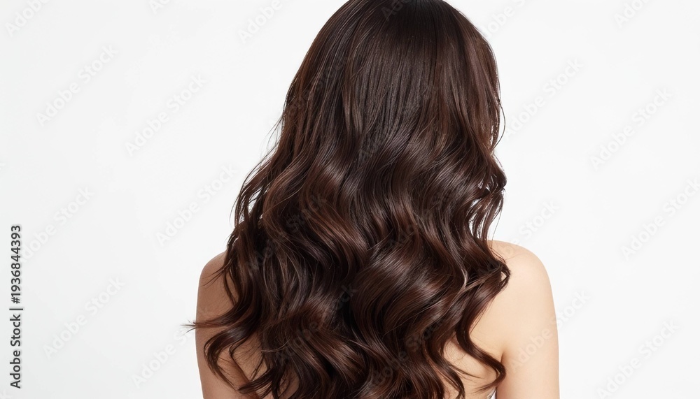 Naklejka premium Photos of a woman with very, very long hair from behind, reaching down to her lower back, taken in a studio, are considered an advertisement for long hair.