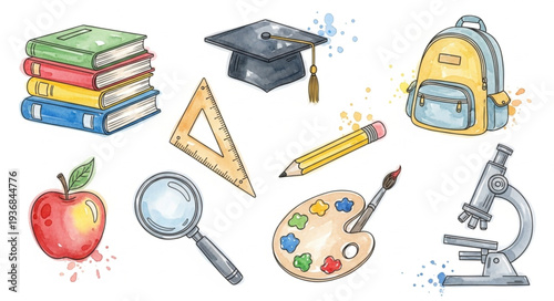 Collection of Educational and School Supplies Items.
