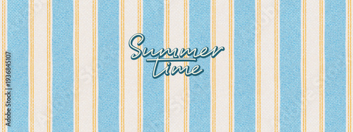 Summer retro aesthetic background. Yellow, blue, white stripes. Calm peaceful vacation mood. Lounge comfort, resort concept. 