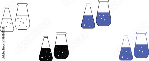vector illustration of laboratory glassware. Laboratory Flask Icon Set, Chemistry Beaker and Science Experiment Vector