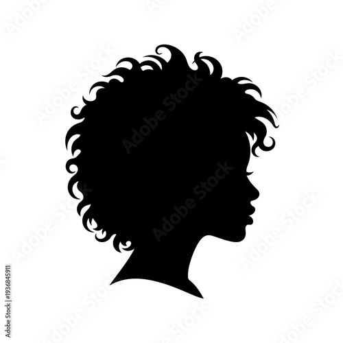 Silhouette of a woman with curly hair