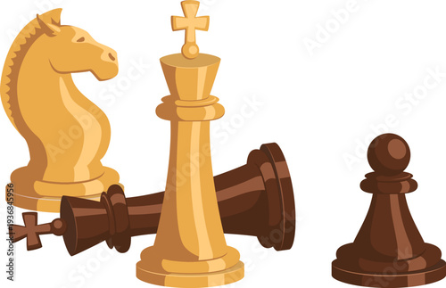 Chess pieces. Vintage game figures cartoon icon