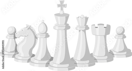 Chess game figures. White pieces cartoon icon