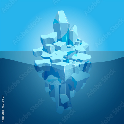 Iceberg floating in water banner. Ocean ice mountain
