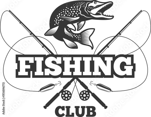 Angler club black logo. Crossed fishing rods