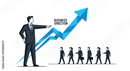 Businessman leading team towards business growth and success.