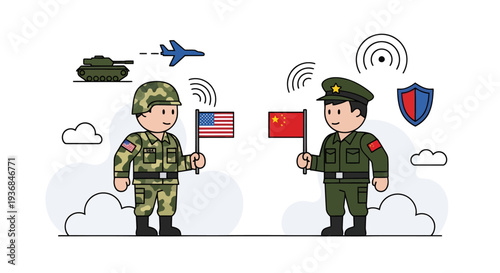 Military Officers with Flags and Symbols of Peace