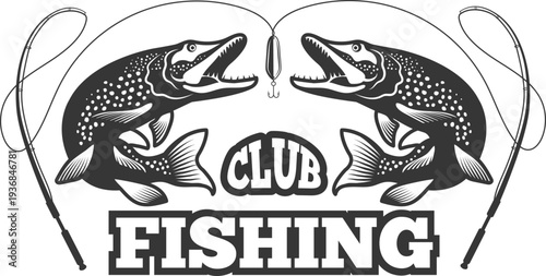Sport fishing club emblem. Fisherman hobby label