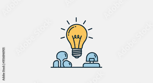 Bright Yellow Lightbulb Above Two Abstract People.