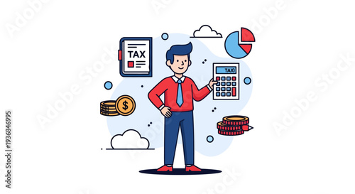 Businessman Managing Financial Data and Tax Calculations