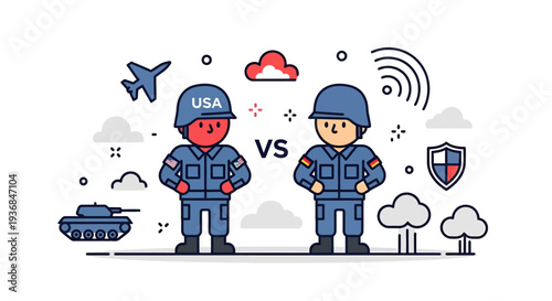 Military Personnel Facing Off in Warzone Scene