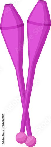 Circus juggler maces cartoon icon. Plastic artist equipment