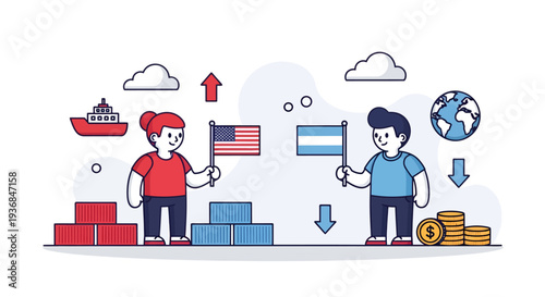 Global Trade and Economy Exchange Illustrated with Children