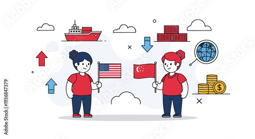 International Business Collaboration Illustration with Trade Symbols