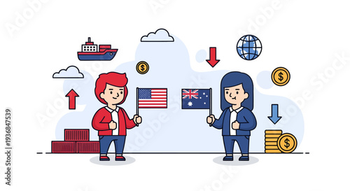 Business Negotiation Between Two Women with Flags and Charts