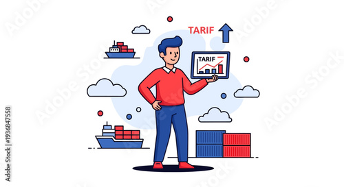 Businessman Analyzing Shipping Costs and Tariffs with Digital Tablet