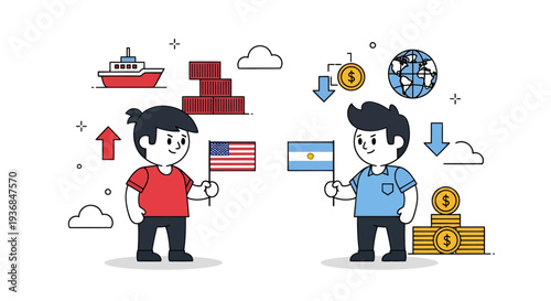 International Trade and Money Transfer Concept Illustration