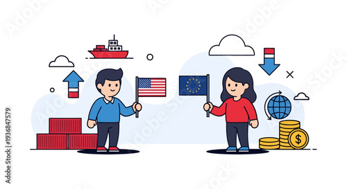 Business Negotiation Between US and European Representations with Financial Symbols