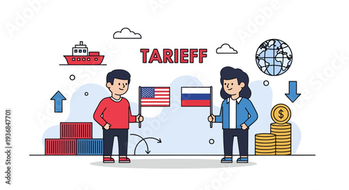 International Trade and Tariff Exchange Illustration