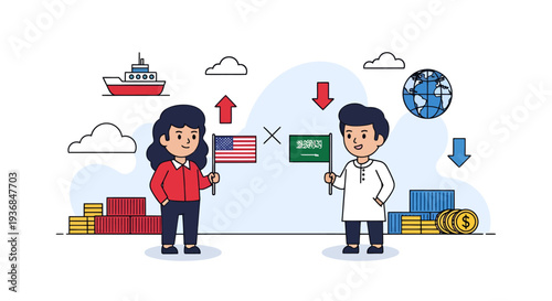 Business Negotiation Illustration with Global Trading Symbols