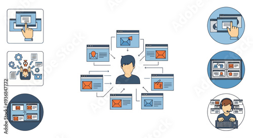 Networked User with Multiple Webpage Connections in a Circular Diagram.