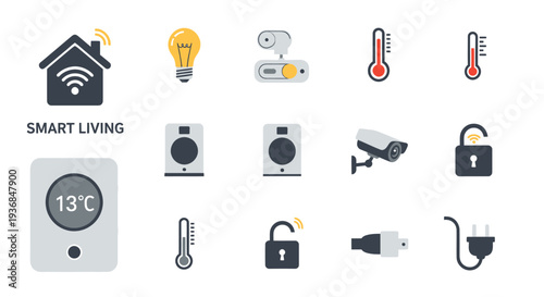 Digital Smart Living Technology Icons Set for Home Automation.