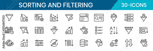 Sorting and Filtering Thin Line Icon Set