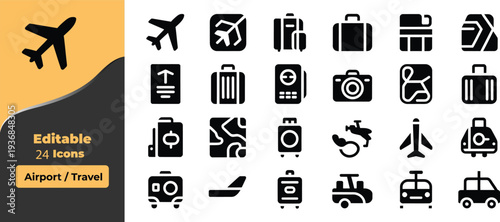 Airport and travel including airplane luggage and passport