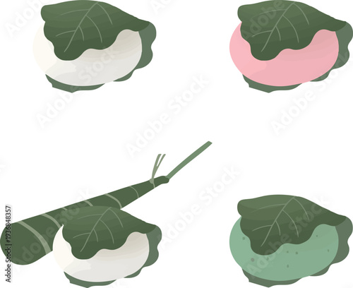 柏餅のベクターイラストセット 白・ピンク・緑の和菓子 端午の節句素材