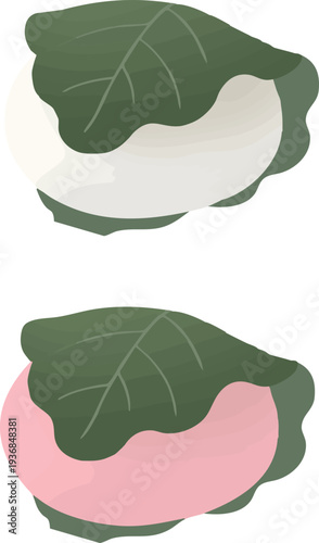 柏餅のベクターイラストセット 白・ピンクの和菓子 端午の節句素材