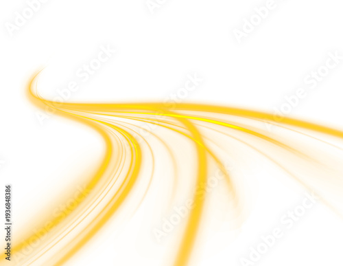 Glowing orange ribbons spiral through a digital road. Smooth curves visualize energy and movement. Ideal background for cyber technology art.