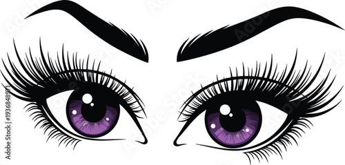 Female eyes with long eyelashes and shaped eyebrows vector illustration, beauty makeup concept with detailed stylish feminine eye design