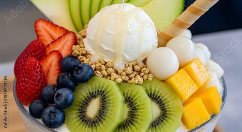 Colorful Tropical Fruit Arrangement with Kiwi Mango and Mixed Berries