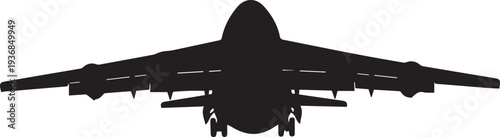 Military transport aircraft vector silhouette illustration flying overhead for army travel